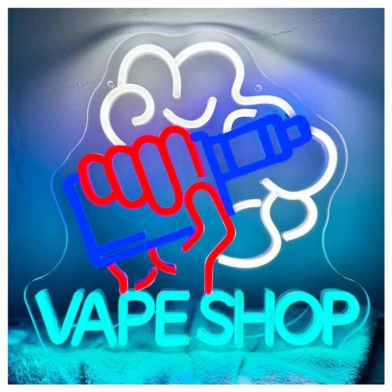 Vaping Store - Neonowy szyld Vape Shop, ręka trzymająca