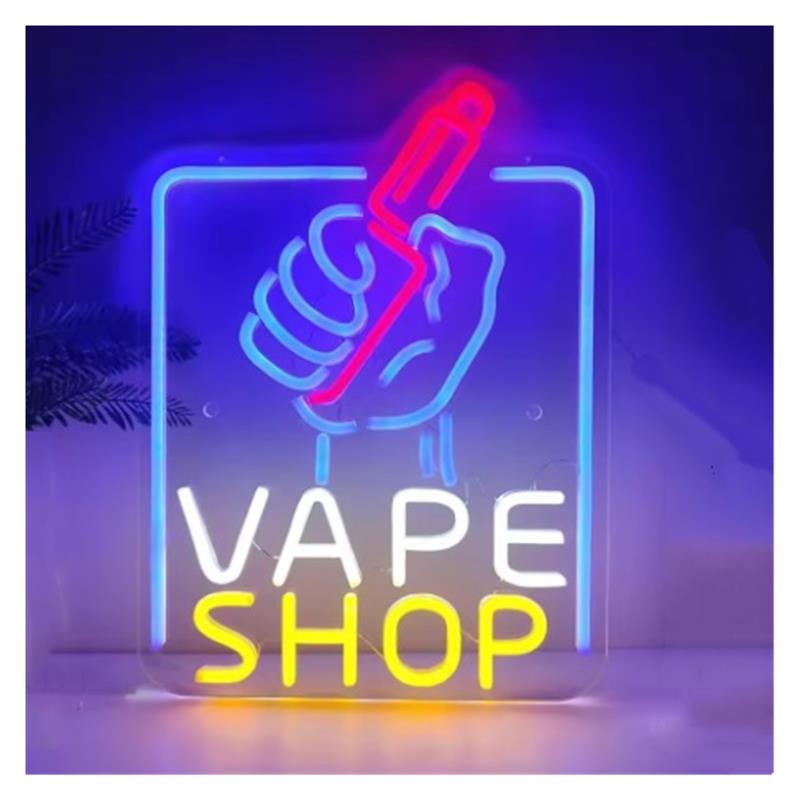 Neonowy szyld Vape Shop, ręka  – Vaping Store recenzja i cena
